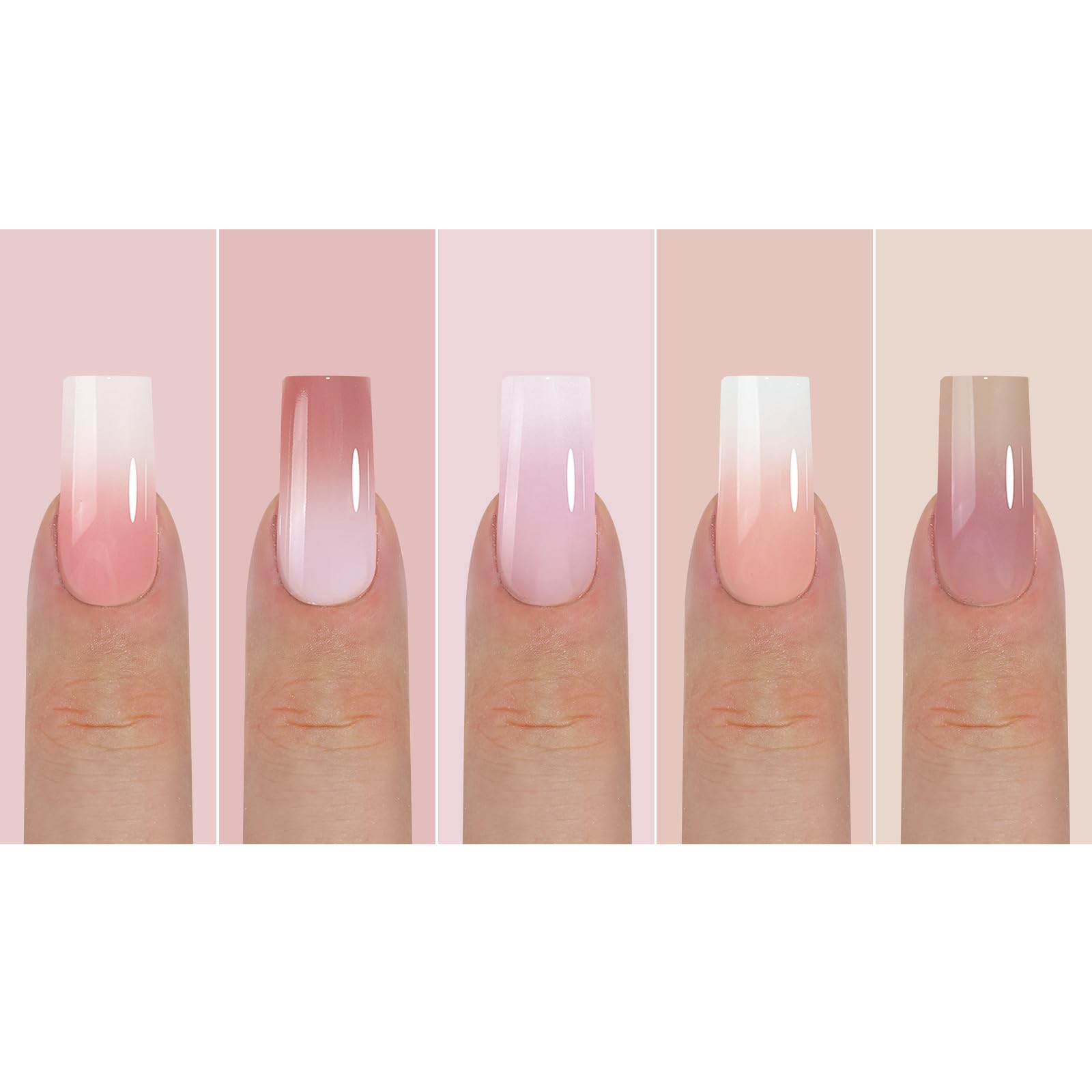 Photo 1 of 150Pcs Nude White Ombre Press on Nails Long Square Fake Nails In15 Sizes 3 IN 1 Soft Gel Nail Tips Pink White Gradient Glossy Reusable Acrylic Nails No Need to File False Nails for Women Manicure