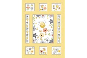 Sweet Bees Quilt Panel, Honey Bee And Flowers Cotton Fabric By World Of Susybee, 100% Cotton Fabric, Panel Size: 36”x44” Inch
