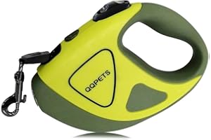 QQPETS Retractable Dog Leash with Bright LED Flashlight, 10 ft Dog Safety Walking Leashes for Small Medium Dogs up to 44 lbs,Tangle Free, Anti-Slip Comfort Grip (Small- 10 ft up to 44 lbs, Green)