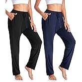ASIMOON Women's Yoga Pants Soft Comfy Stretch Loose Straight Casual Athletic Pants Running Workout Lounge Pants with Pockets