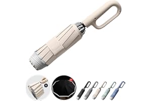 SSFUN Ring Buckle Umbrella, Reflective Safety Strip, Sturdy Windproof, Reverse Automatic Umbrella, Ring Buckle Fully Automatic Umbrella, Travel Portable, Compact Folding Travel Umbrella (Beige)