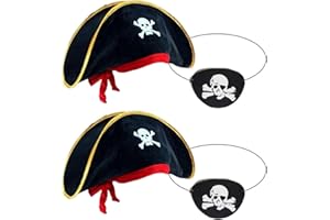Tiny Chou Pirate Hat, Skull Print Pirate Captain Costume Cap, Pirate Accessories for Fancy Dress with Eye Patch Halloween
