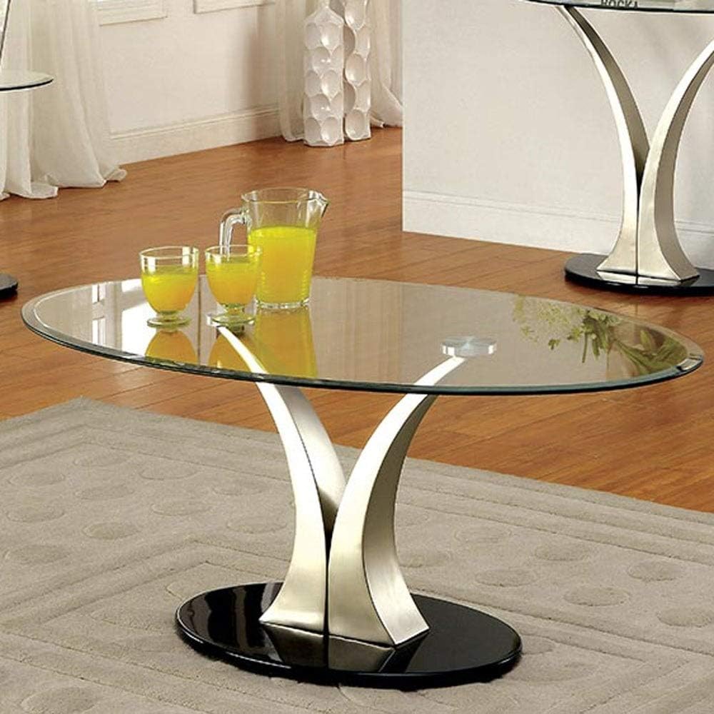 Modern Beveled Tempered Glass Top Coffee Table with Curved V Shape Legs - Includes Modhaus Living Pen