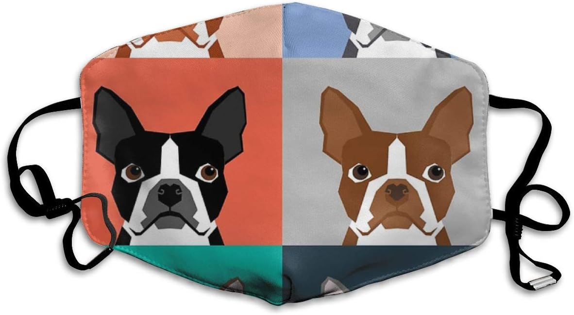 YongColer 100% Polyester Fibe Mask Breathable Mask - Mouth Face Mask Reusable Adjustable Ear Loop Face Mask Boston Terrier Dog Cartoon