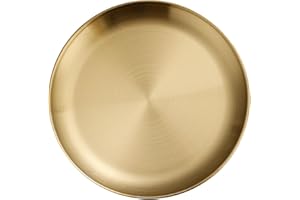 Gold Stainless Steel Plate, Gold Dinner Plates Golden Metal Round Dinner Dishes Plate Reusable Camping Plates Rustproof Servi
