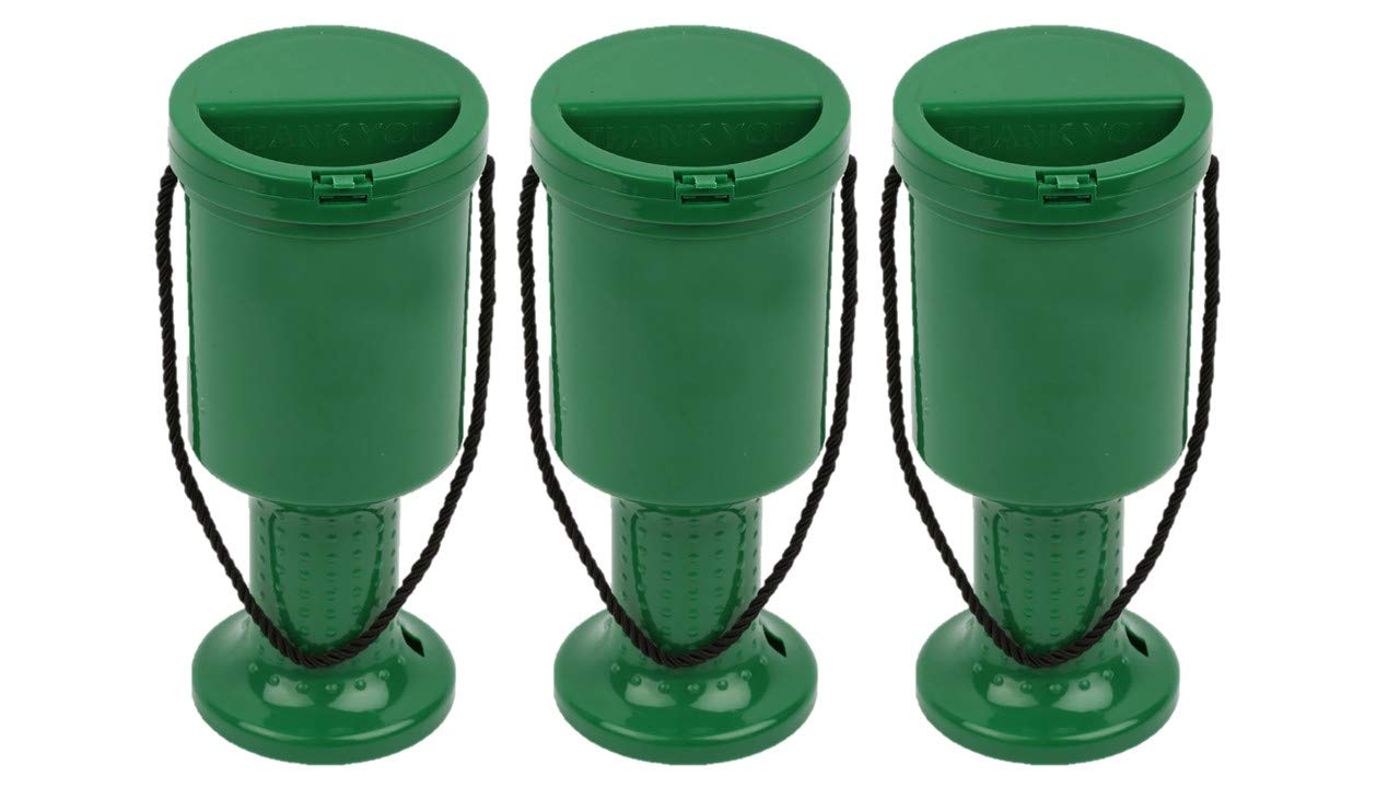 Pack of 3 Rounded Hand Held Plastic Collection Box. Charity Box. Money Donation Box (Green)