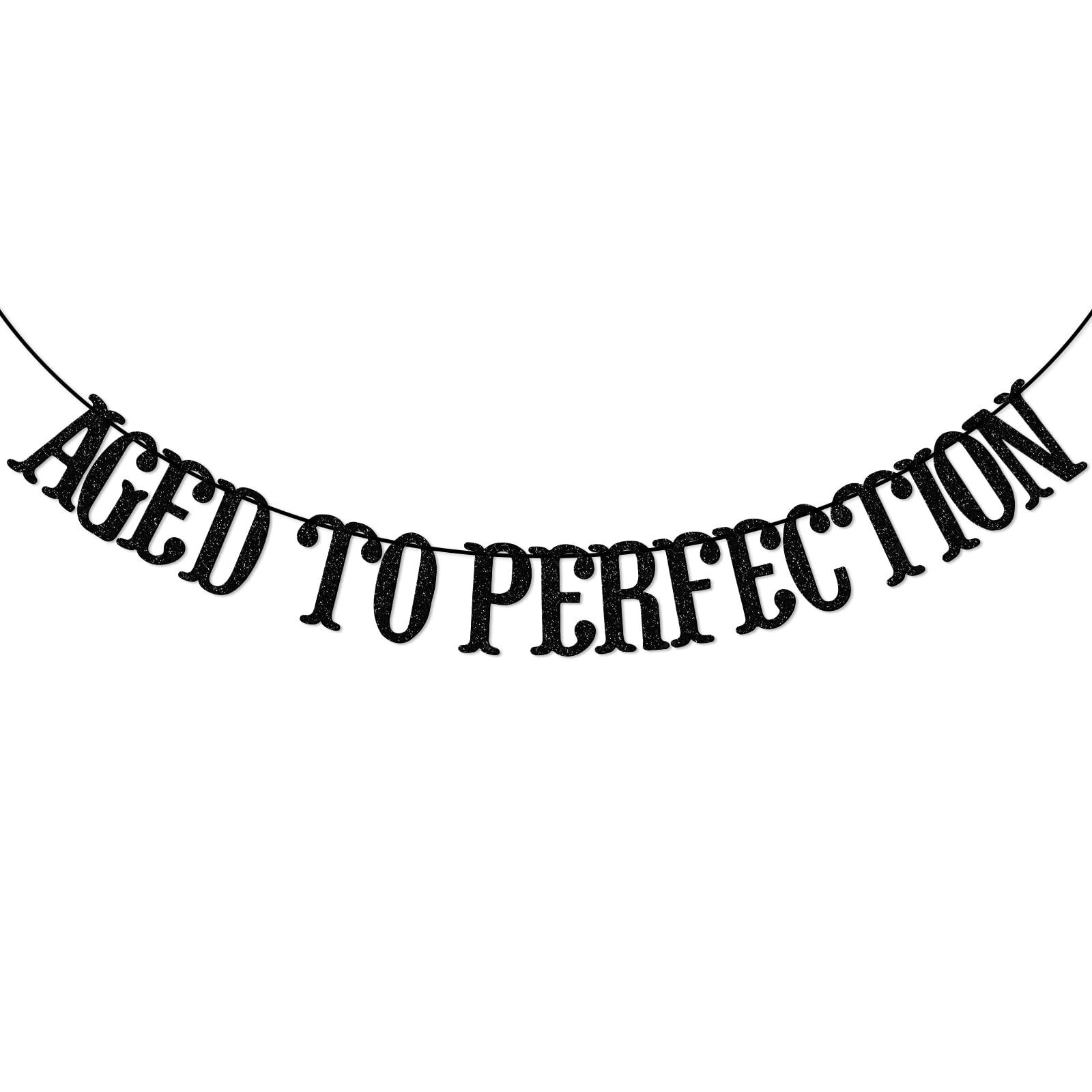 Qttier Aged to Perfection Banner for 50th 60th 70th 80th 90th 100th Birthday Anniversary Party Decorations Assembled Supplies Decor Favors Bunting Photo Booth Props Sign (Black Glitter)