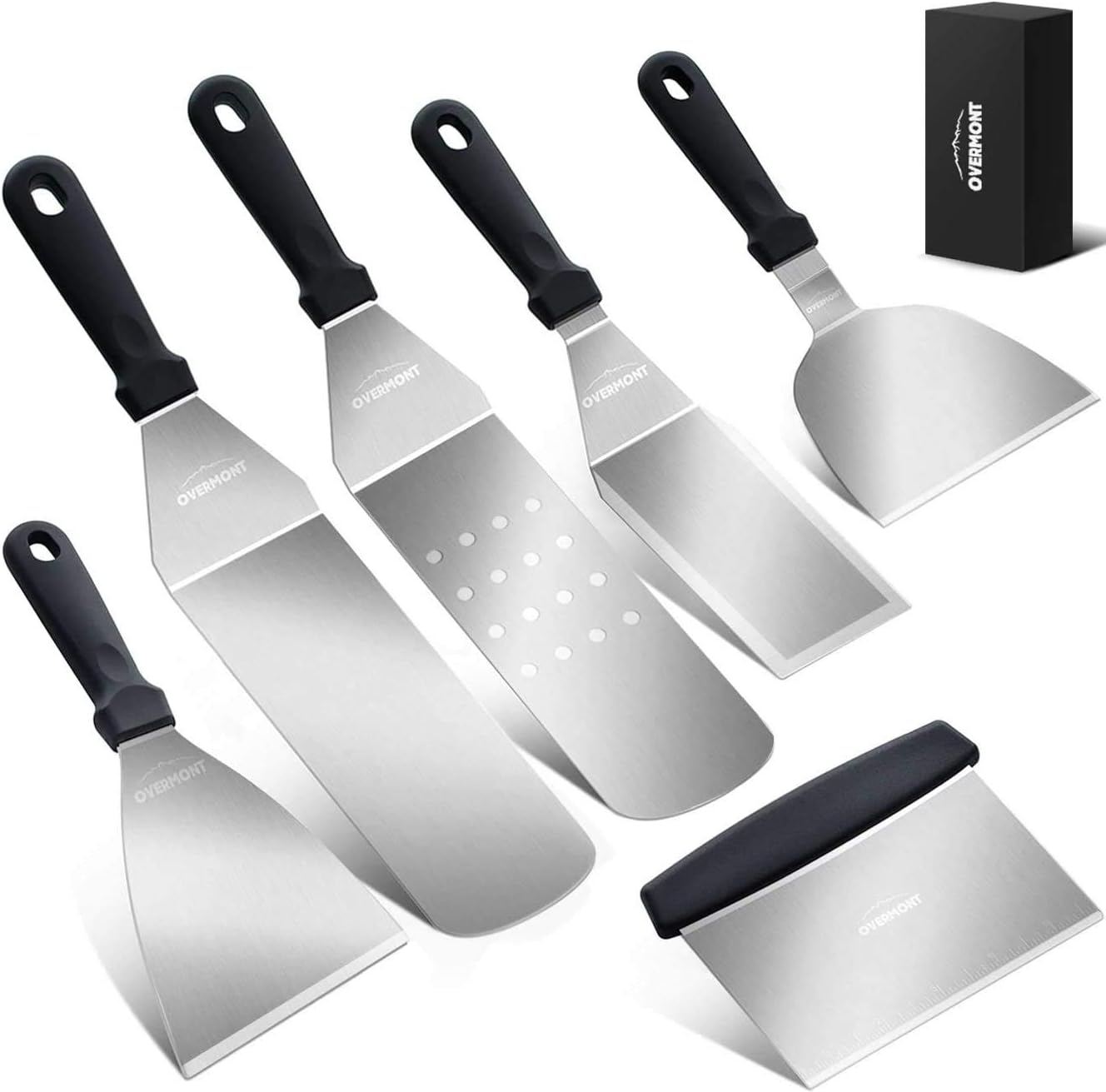 Overmont Grillspachtel Grillbesteck Set Grillwender BBQ Werkzeugset Edelstahl 6Pcs für Outdoor und Indoor
