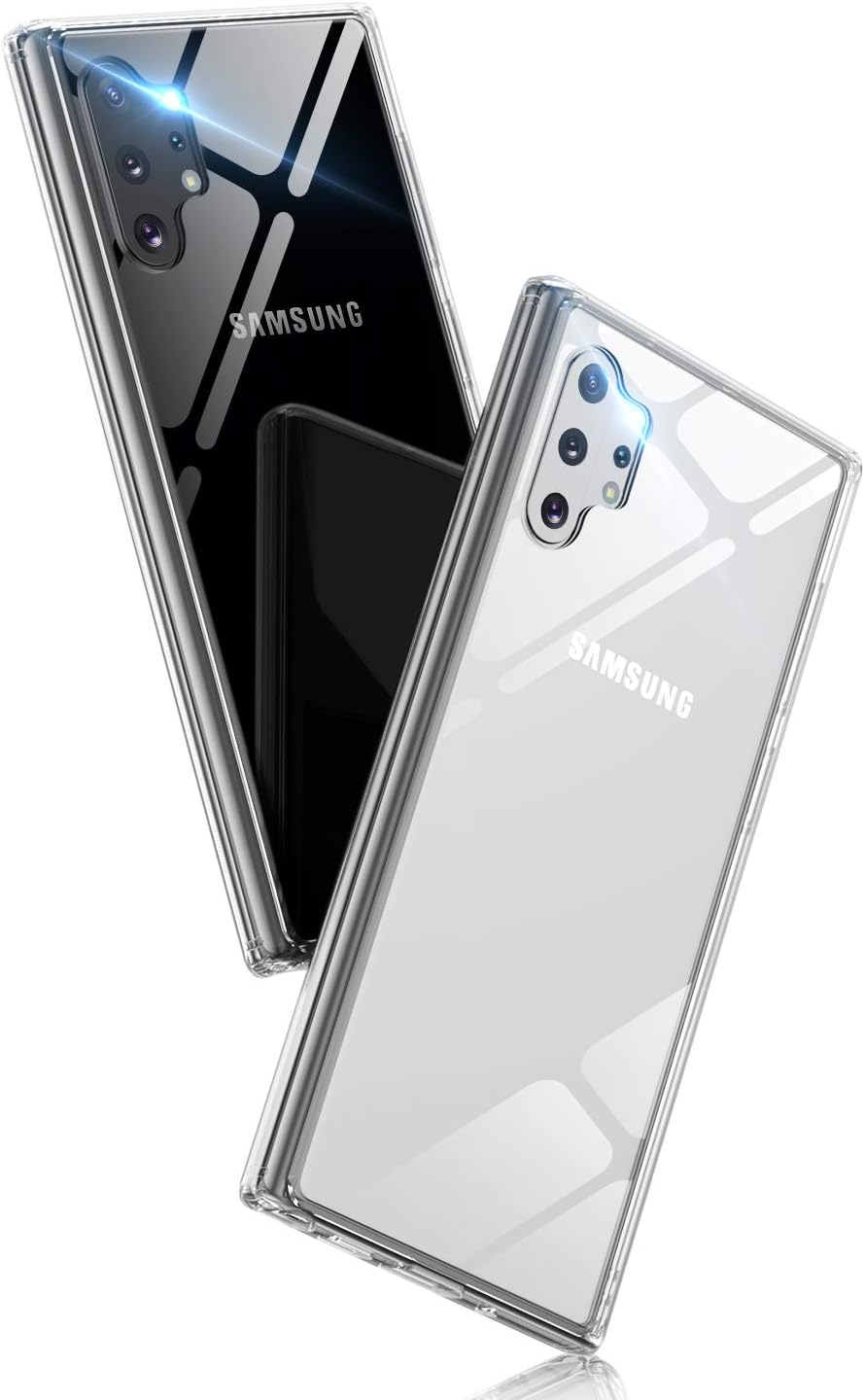 Aunote Samsung Galaxy Note 10 Plus Case Clear, Note 10 Plus Glass Cover, Ultra Slim Transparent Bumper Case with Corner Protection, Anti-Scratch Full Protective Case for Samsung Note10Plus, Clear