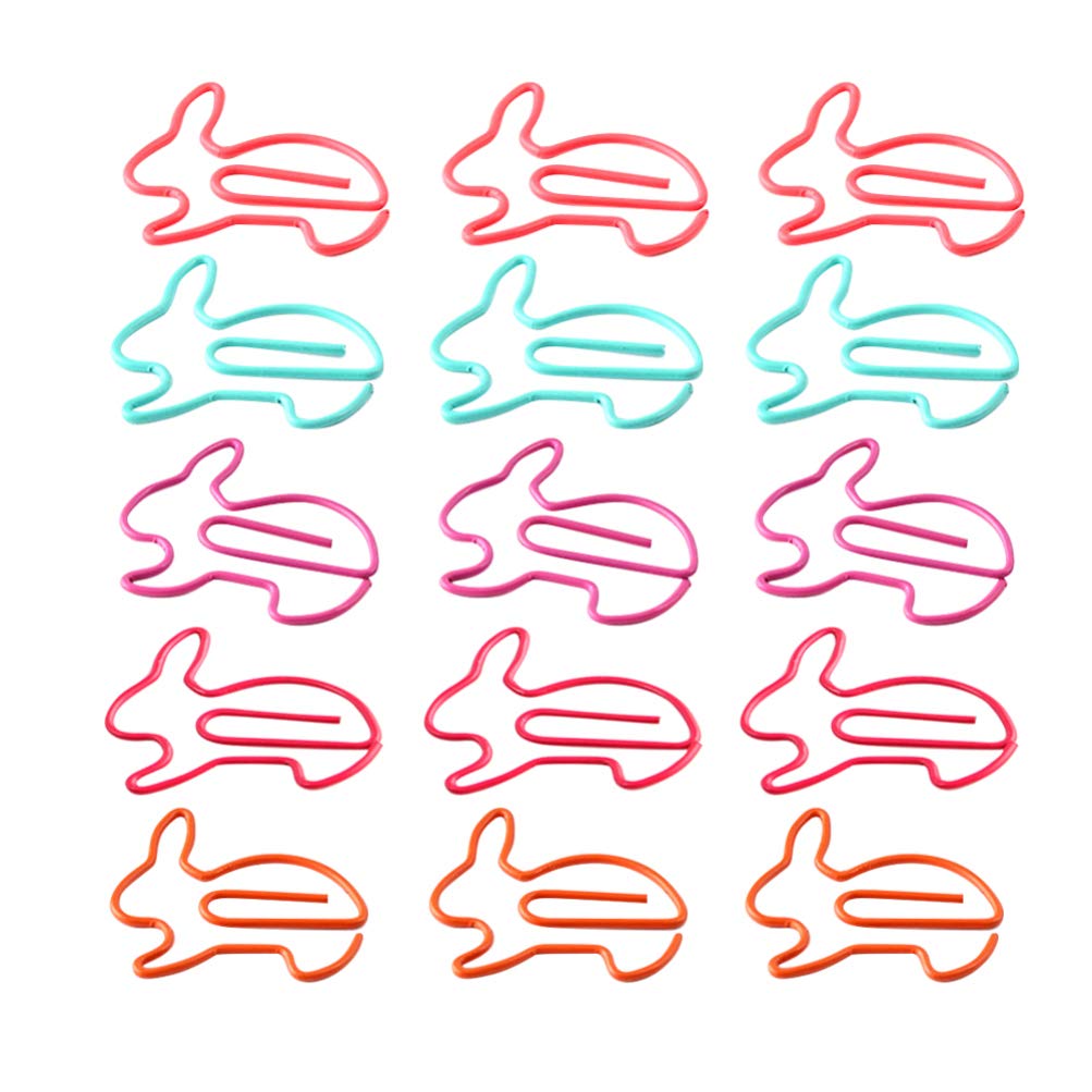 NUOBESTY 50pcs Easter Rabbit Bunny Shaped Paper Clips Decorative Paper Clips Bookmarks Clips Page Markers for Easter Party Favors (Color)