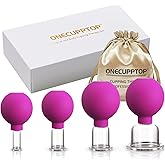 ONECUPPTOP 4-Size Plexi Glass Facial Cupping Set Silicone Vacuum Suction Massage Cups Anti Cellulite and Skin Rejuvenation Therapy Sets for Face, Eyes and Body (Purple)
