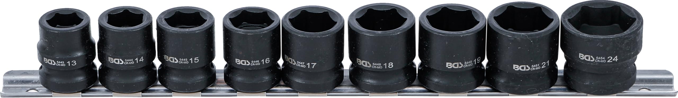 BGS 9551 | Impact Socket Set, Hexagon, extra flat | 12.5 mm (1/2") Drive | 13 - 24 mm | 9 pcs.