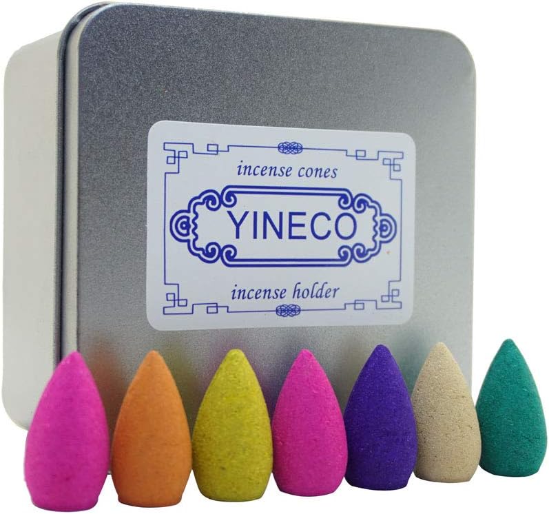 Incense Cones 70 Pcs 7 Mixed Natural Scents Backflow Incense Burner Holder （Box-Packed）