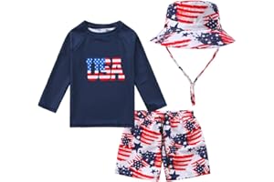 FRAPRASTY Toddlers and Baby Boys' 3-Piece Swimsuit Trunk and Rashguard Sun Hat Set