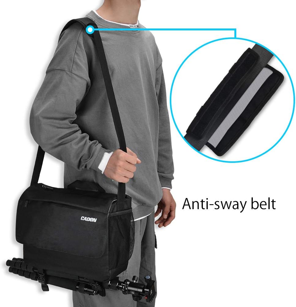 CADeN Camera Shoulder Bag, DSLR Camera Messenger Bag Case with Tripod Holder Compatible for Nikon, Canon, Sony, Mirrorless Cameras and Lenses Waterproof Black : Camera & Photo