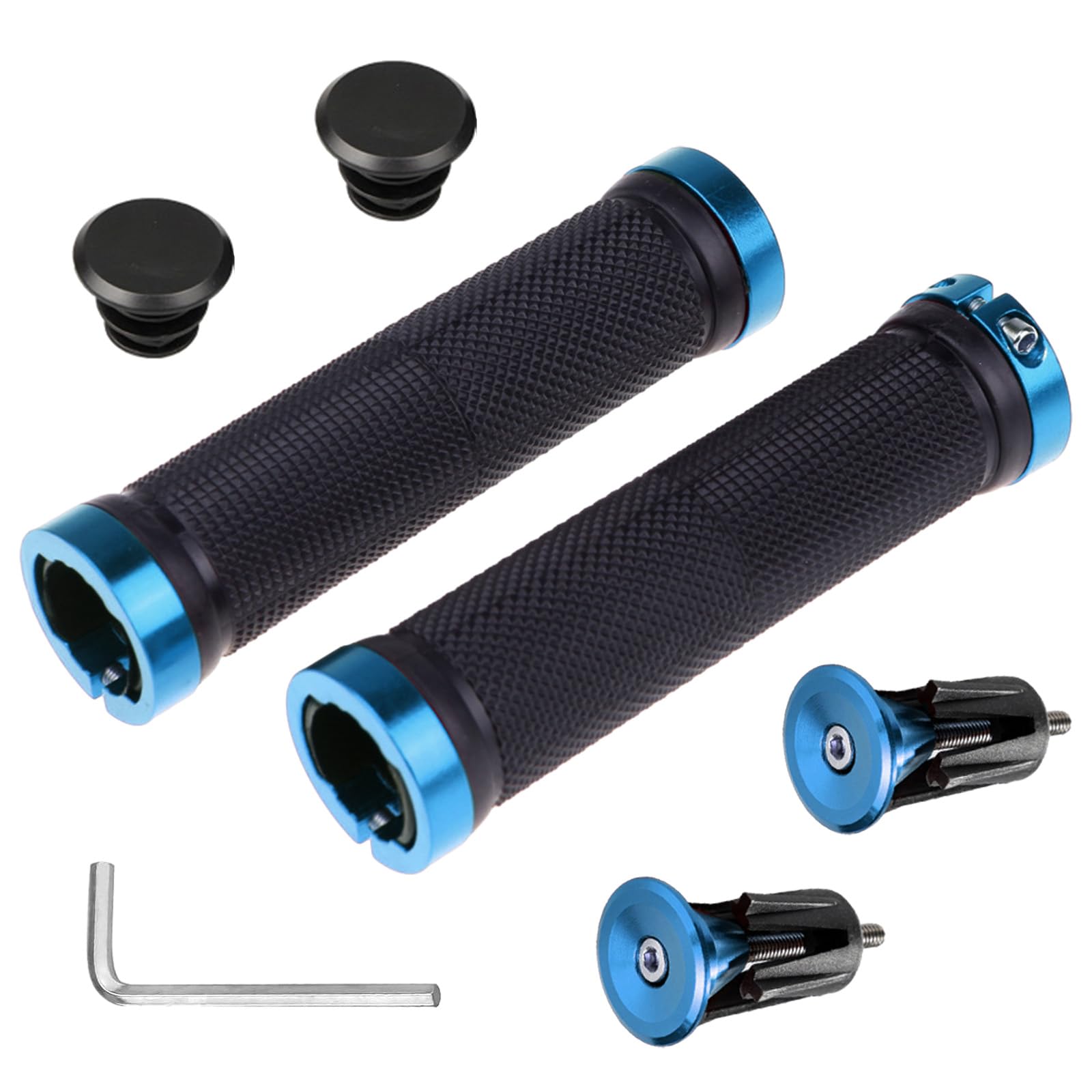 YTOOK Bike Handlebar Grips, Blue Non-Slip Rubber Mountain Bike Grip with Aluminum Lock, BMX Grips and MTB Grips, Professional Lock on Grips for Foldable Pit Bike Urban Bicycles