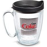Tervis Coca-Cola® Made in USA Double Walled Insulated Tumbler Travel Cup Keeps Drinks Cold & Hot, 16oz Mug with Handle, Black Lid