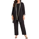 Women's Plus Size Wedding Pant Suits for Mother of The Groom Bride Evening Formal 3 Piece Set Party Outfit