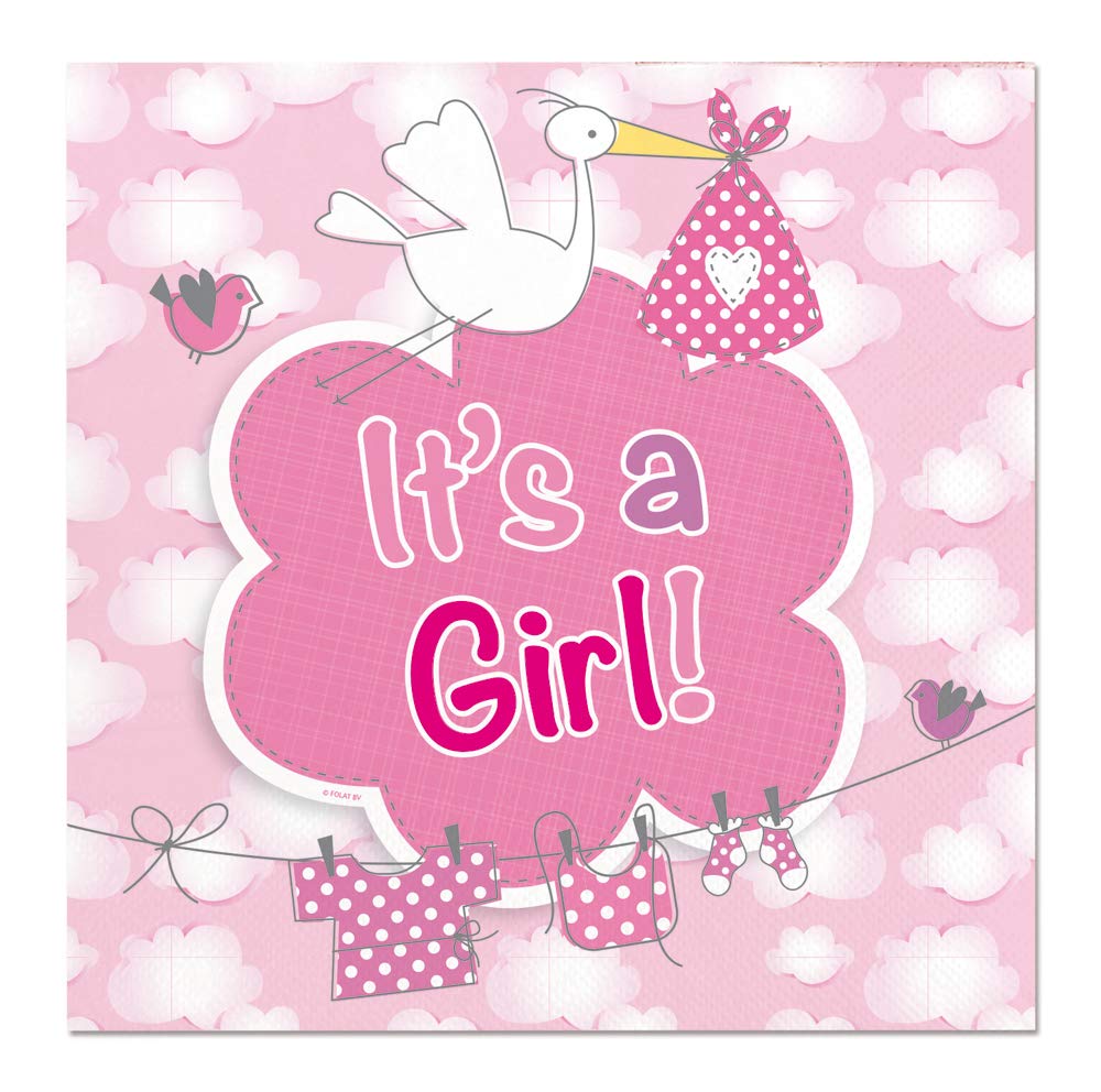 Folat - Birth Girl Napkins 'It’s a Girl' - 25x25 cm - 20 Pieces