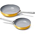 Caraway Fry Pan Duo - Nonstick Ceramic Frying Pan (8" & 10.5”) - Non Toxic, PTFE & PFOA Free - Oven Safe & Compatible with All Stovetops (Gas, Electric & Induction) - Marigold