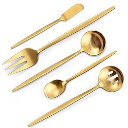 VANVRO Matte Gold Serving Silverware Set, 5-Piece