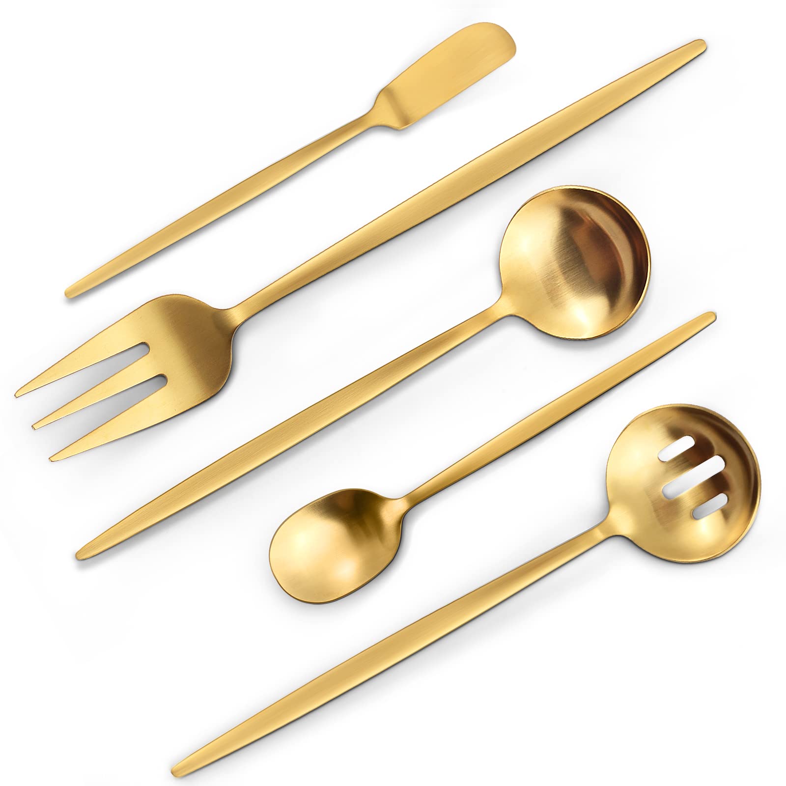 VANVRO Matte Gold Serving Silverware Set, 5-Piece
