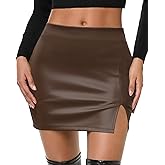 Ropore Women's Faux Leather Mini Skirt High Waisted Bodycon Pencil Side Slit Skirts with Back Zipper 2025