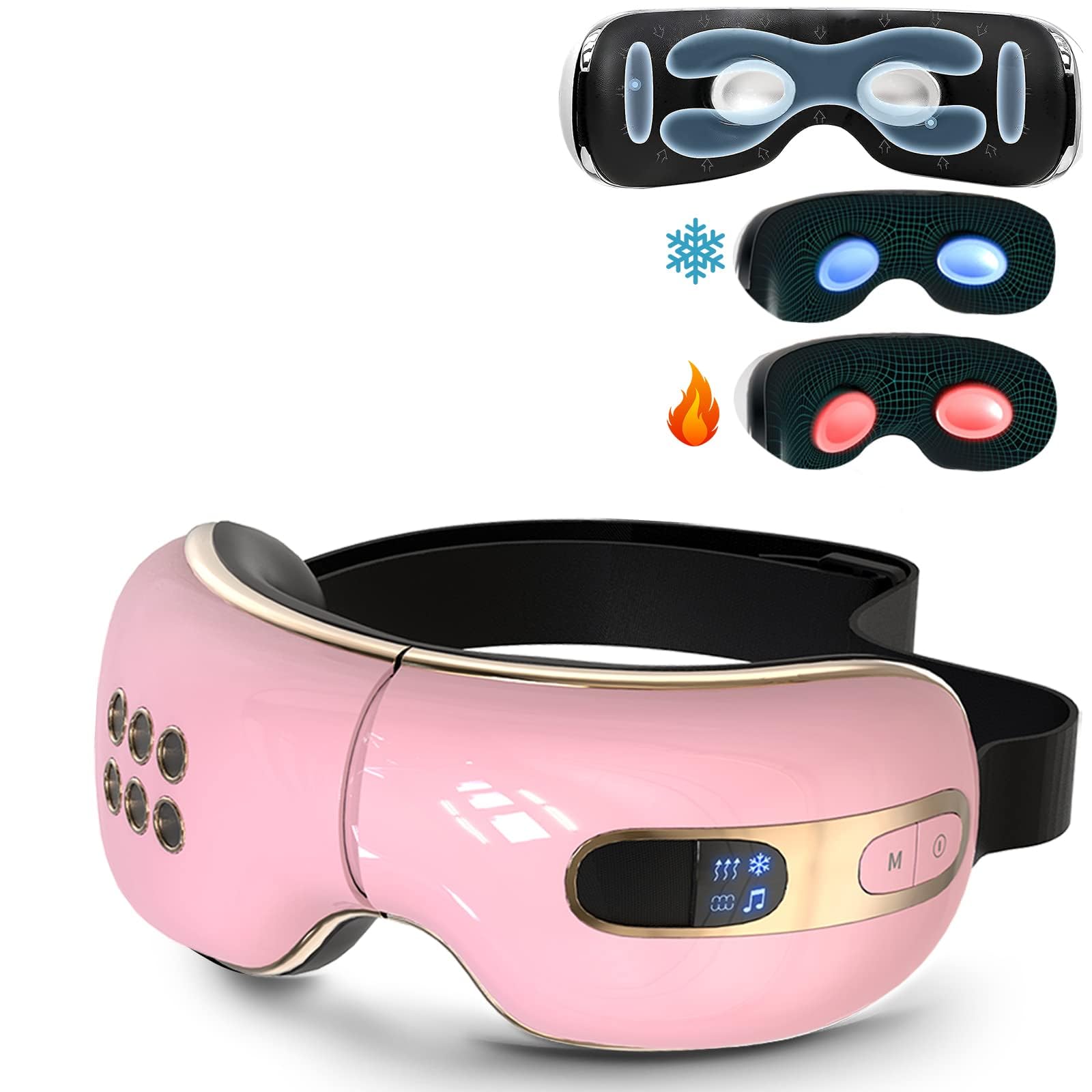 Eye Massager Pro with Heat for Migraines, Dry Eyes, Dark Circles, Heated Eye Mask Massager with Bluetooth Music Improve Sleeping - Great Gifts for Woman and Man (Pink)