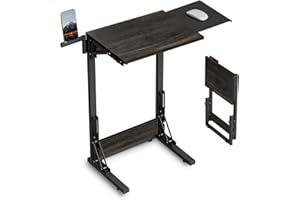 Evermagin TV Tray Table for Dinner, Foldable Laptop Table with Mouse Tray for Work, C Shaped End Table for Couch, Sofa Side Desk for Living Room, Bedroom, Gray