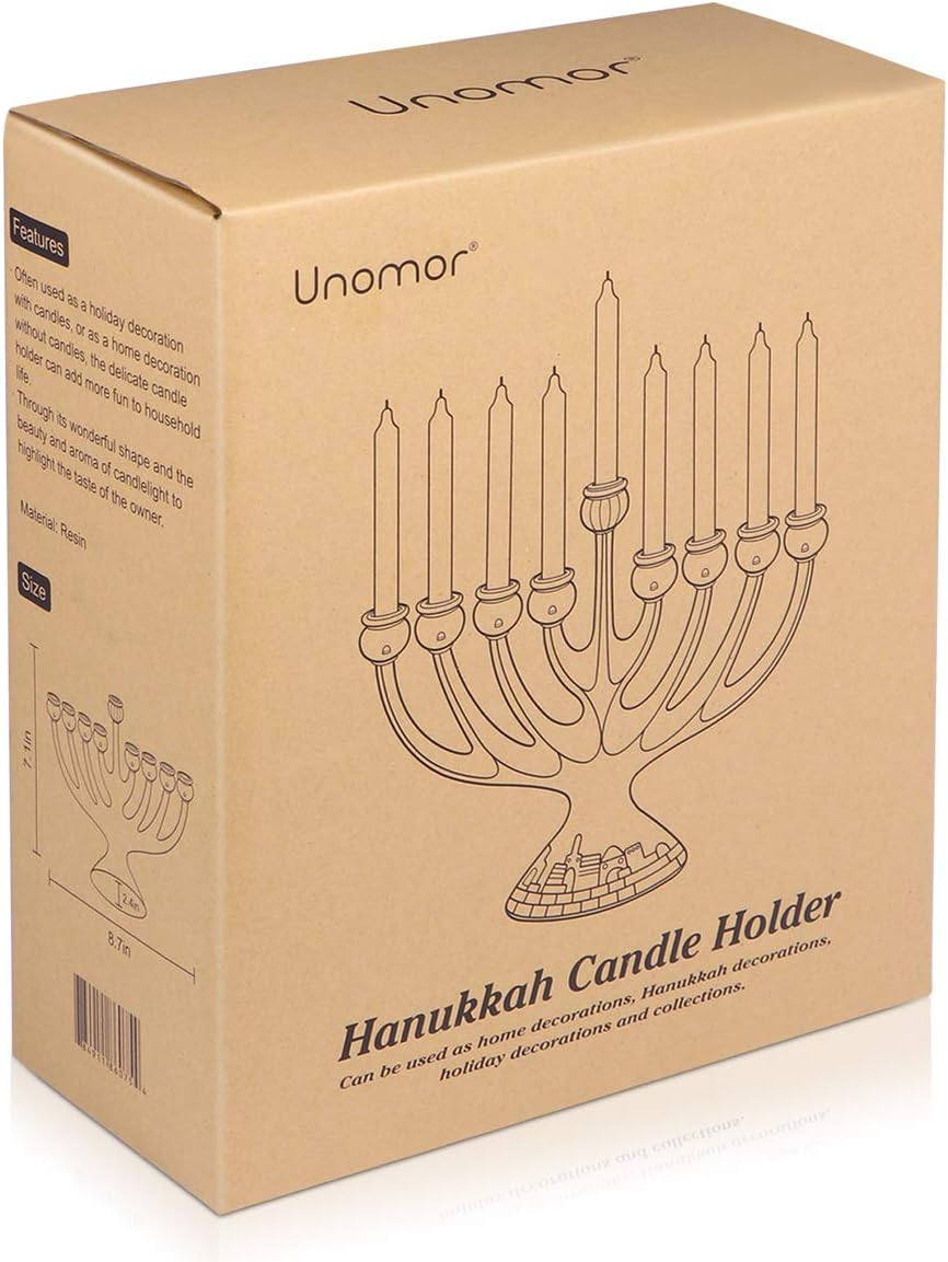 Unomor Sliver Hanukkah Menorahs, Chanukah Menorah with 9 Branches Resin Made: Home & Kitchen
