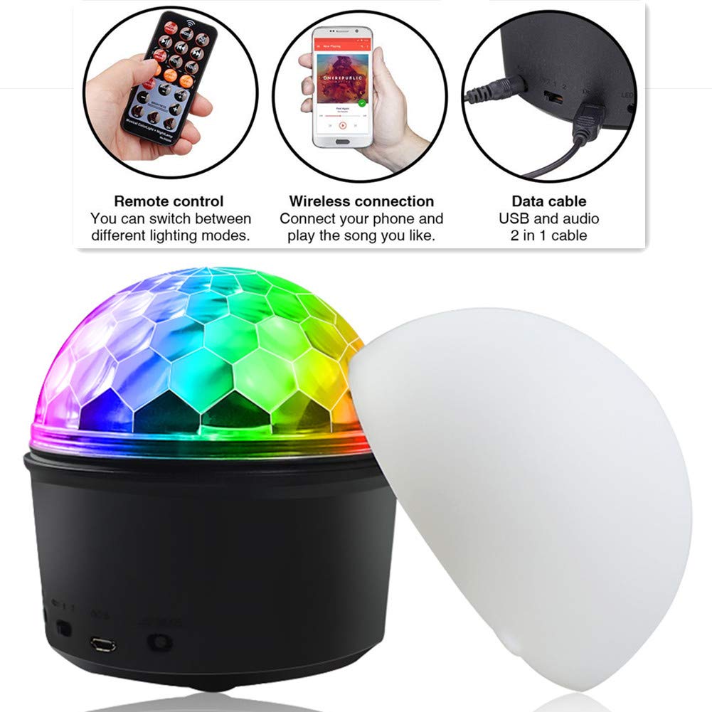 TemwJa Portable Disco Ball Light, Sound Activated Disco Lamp for Travelling Party Lights, 9 Colors Strobe Light Wireless Phone Connection for DJ Birthday Kids Music Light Bedroom LED Ball Light