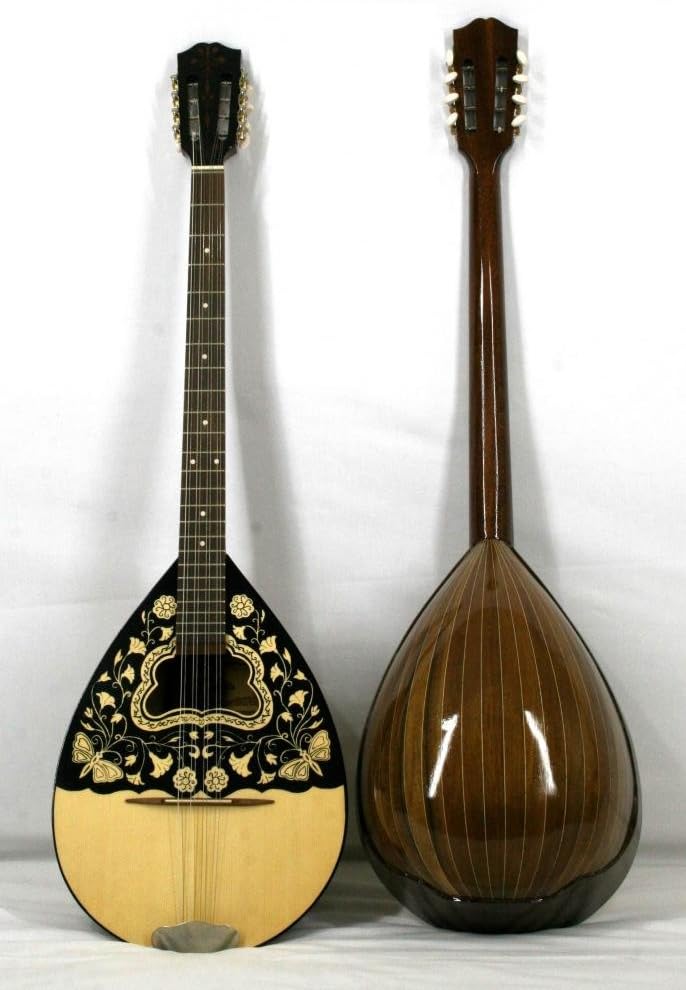 Musikalia Bouzouki grec, en noyer, table d'harmonie et tête richement