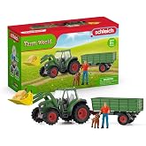 Schleich Farm World - 50PCs Tractor with Trailer Playset - Kids 3+ | 42608 | Assembly Required, Realistic Farm Animal Toys, Barn Toy for Kids 3+, Screen-Free Imaginative Pretend Play, Montessori