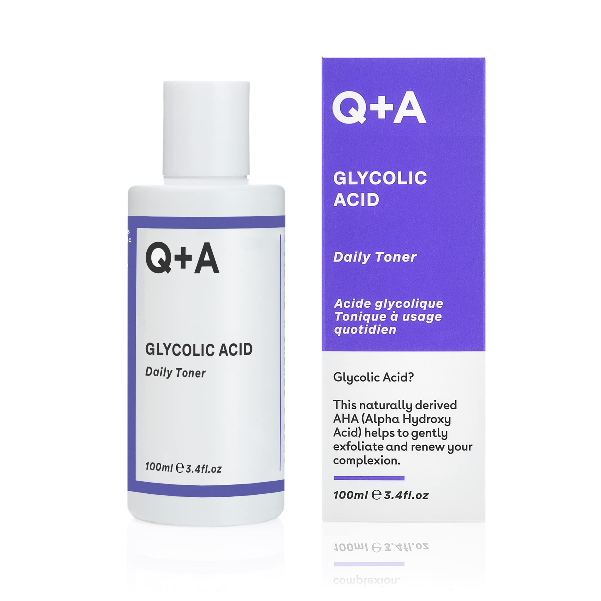 Q+A Glycolic Acid Daily Face Toner (100ml), Hydrating Toner for Face with Glycolic for Smooth Skin, Refines Pores & Evens Skin Tone, Fragrance Free, Alcohol Free, Vegan & Cruelty Free Skincare