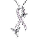 ZPMMPZ Breast Cancer Awareness Necklace 925 Sterling Silver Pink Ribbon Pendant Cancer Survivor Jewelry Gifts for Women
