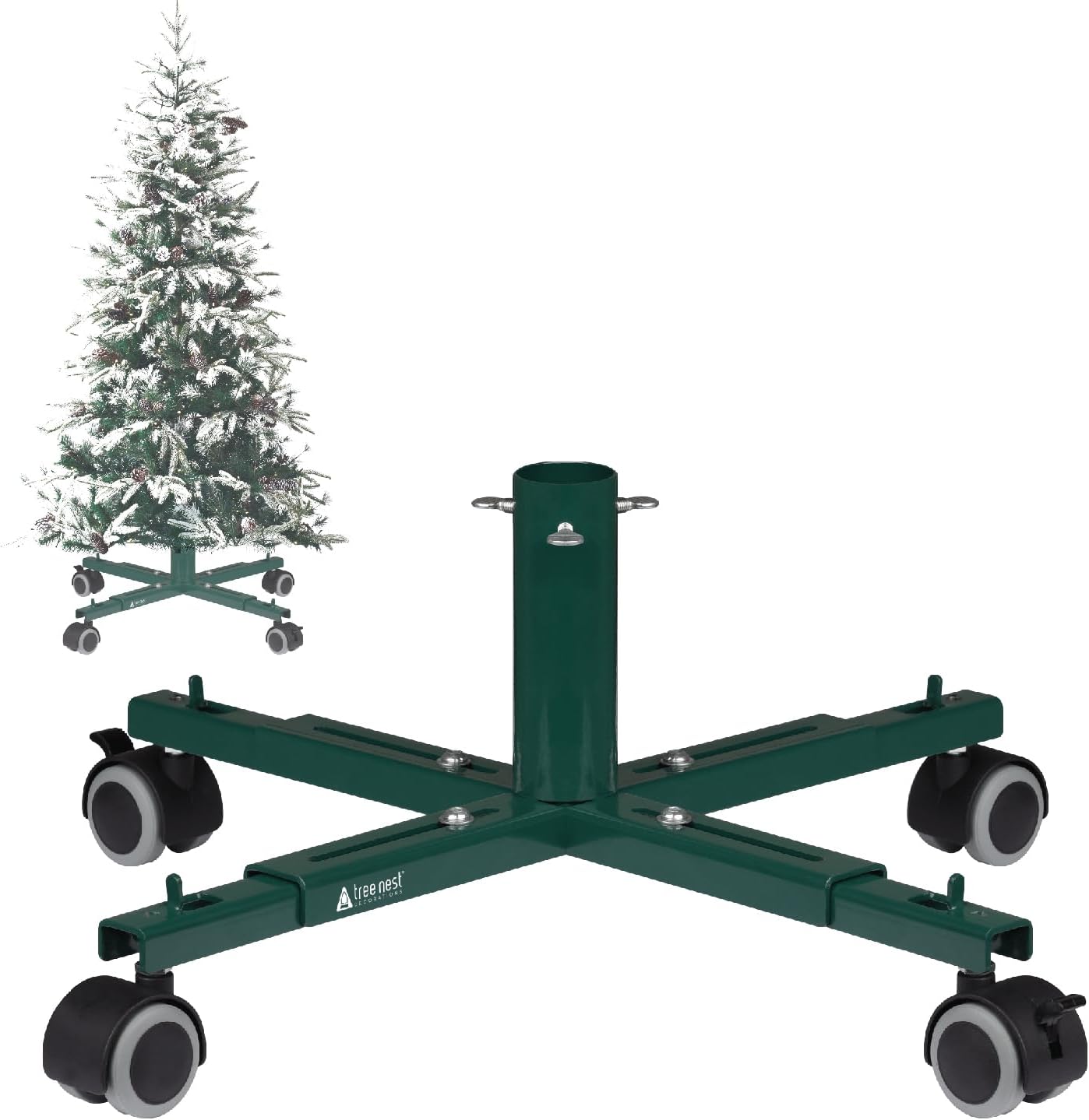 Tree Stands - Christmas Tree Stand Base with Wheels Movable Fake Tree Holder for 6ft Artificial Plant Taxi no Tree Collar or Skirt (Green)
