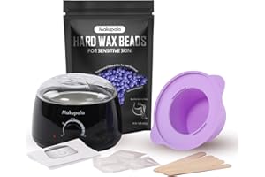 MAKUPALA Waxing Kit for Women Men, Home Wax Warmer Machine for Hair Removal with 1lb Unscented Wax Beads & Large Silicone Bowl, Hard Wax Kit for Coarse Hair Sensitive Skin, Brazilian Waxing, Bikini, Underarm