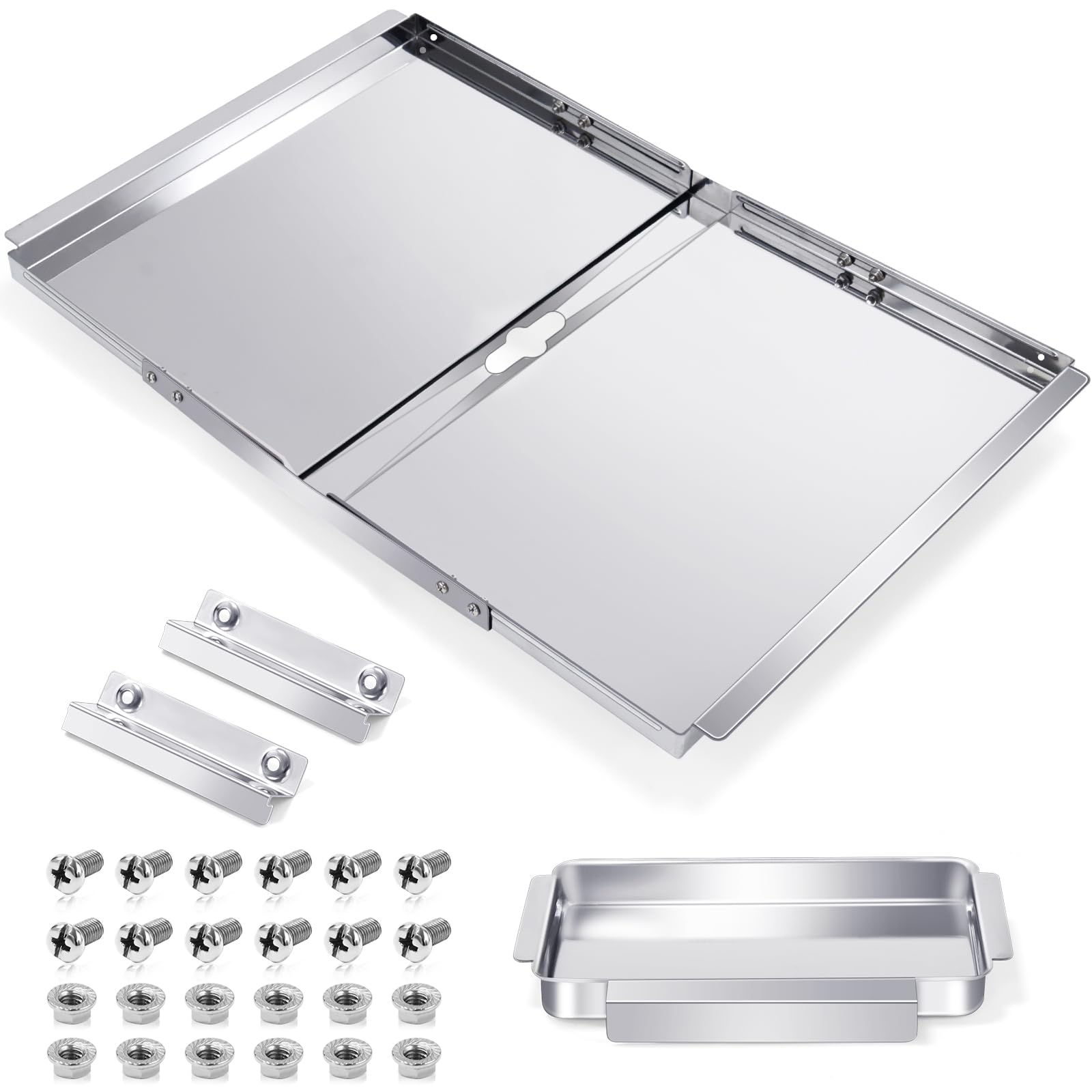 Photo 1 of Hiorucet Grease Tray with Catch Pan for Nexgrill, Dyna Glo, Kenmore, BHG, Expert, Backyard Grill, Uniflame, BBQ Pro, BBQ Grillware Grill Replacement Parts, Adjustable 18''-24'' Gas Grill Drip Pan.