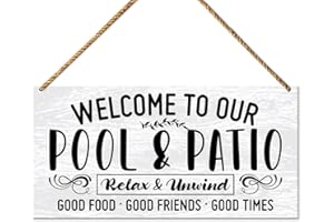 QVUXZ Pool & Patio Wood Sign Decor, Outdoor Living Pool Patio Decor for Home Backyard Summer Outside Porch Decorations, Swimming Pool Hanging Sign Decor, Pool & Patio Relax and Unwind