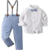 Boarnseorl Baby Boys Pants Sets, Infant Long Sleeve Shirt + Pants + Bow Tie + Suspenders Outfits Clothing,18-24M