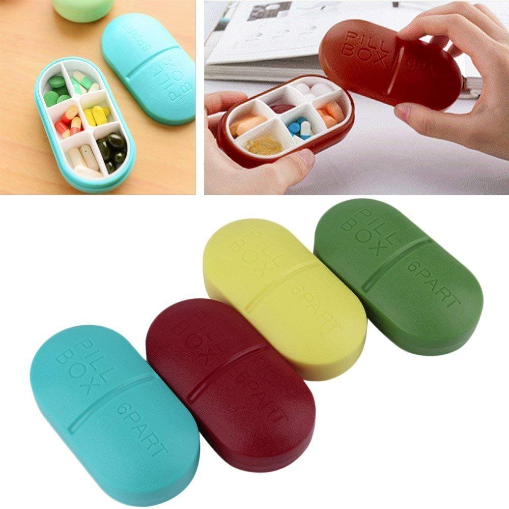 Portable 6-Slot Capsule Shape Pill Medicine Storage Box Organizer