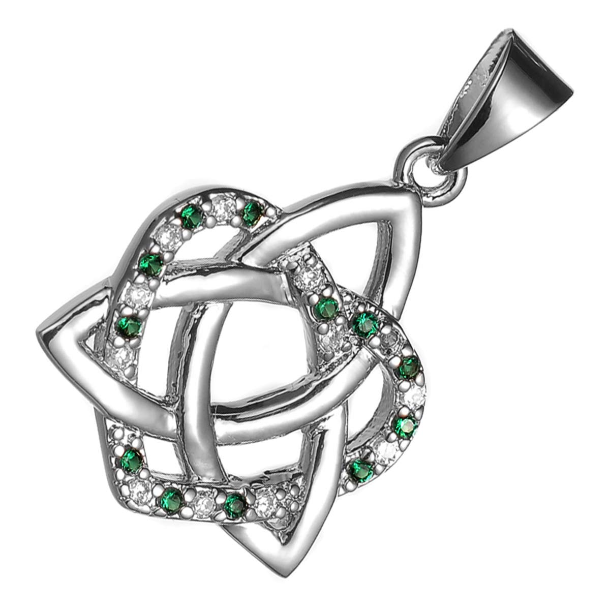 GWG Jewellery 18K White Gold Coated Celtic Trinity Knot Interlaced with Heart Covered with Emerald Green Stones Unique Love Pendant Necklace in Gift Box for Women