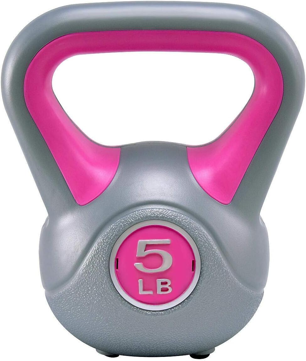 SRETAN 5 lbs Dumbbell Weight Lifting Plastic Gray Pink Kettlebell Exercise Fitness Body Weight Loss Strength Training Gym Home Workout Size 5 x 5 x 8 inch