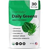 Complement Daily Greens Powder, Super Greens Powder Superfood- Wholefoods, Organic Chlorella Powder, Barley Grass Juice Powder, Broccoli Sprouts- Immune Support, Brain Health, Metal Detox- 30 Servings
