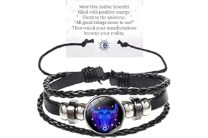 bike8 Zodiac Signs Spirit Bracelet Multilayer Adjustable 12 Constellation Black Leather Bracelet Handmade Woven Zodiac Sign Wrap Bracelet Birthday Jewelry Gifts for Women Men
