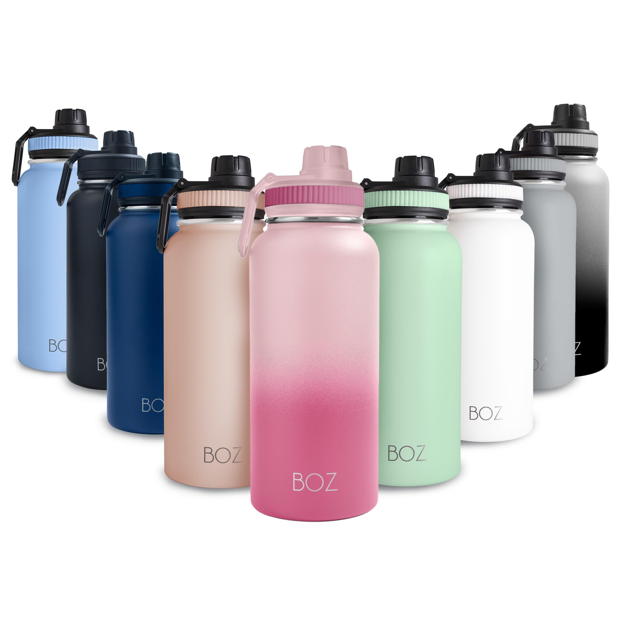BOZ Stainless Steel Water Bottle - Vaccum Insulated Water Bottle 32 Oz - Wide Mouth BPA Free Sport Water Bottle for Gym with Spout Lid - Thermal Hot & Cold 1 Litre Gradient Pink Waterbottle — image 1