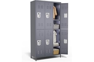 VIYET 6 Door Metal Lockers for Employees,6 Heavy-Duty Hooks,72" Secure Storage for Home,Offices,Schools & Gyms | Gray