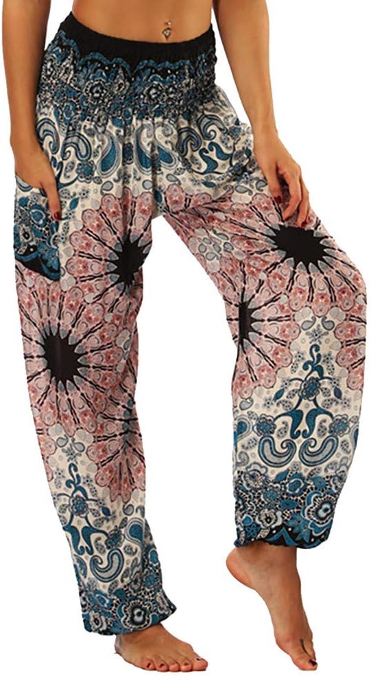 TOTOD Pants for Women Loose Boho Thai Style Harem Trousers Festival Hippy Smock High Waist Yoga Trousers