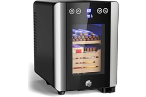 Mojgar 8L Table Top Electric Humidor with Lock, 80 Counts Cigar Humidor Cabinet with Cooling Temperature Control, Electric Cigar Fridge with Spanish Cedar Wood Shelves & Hygrometer