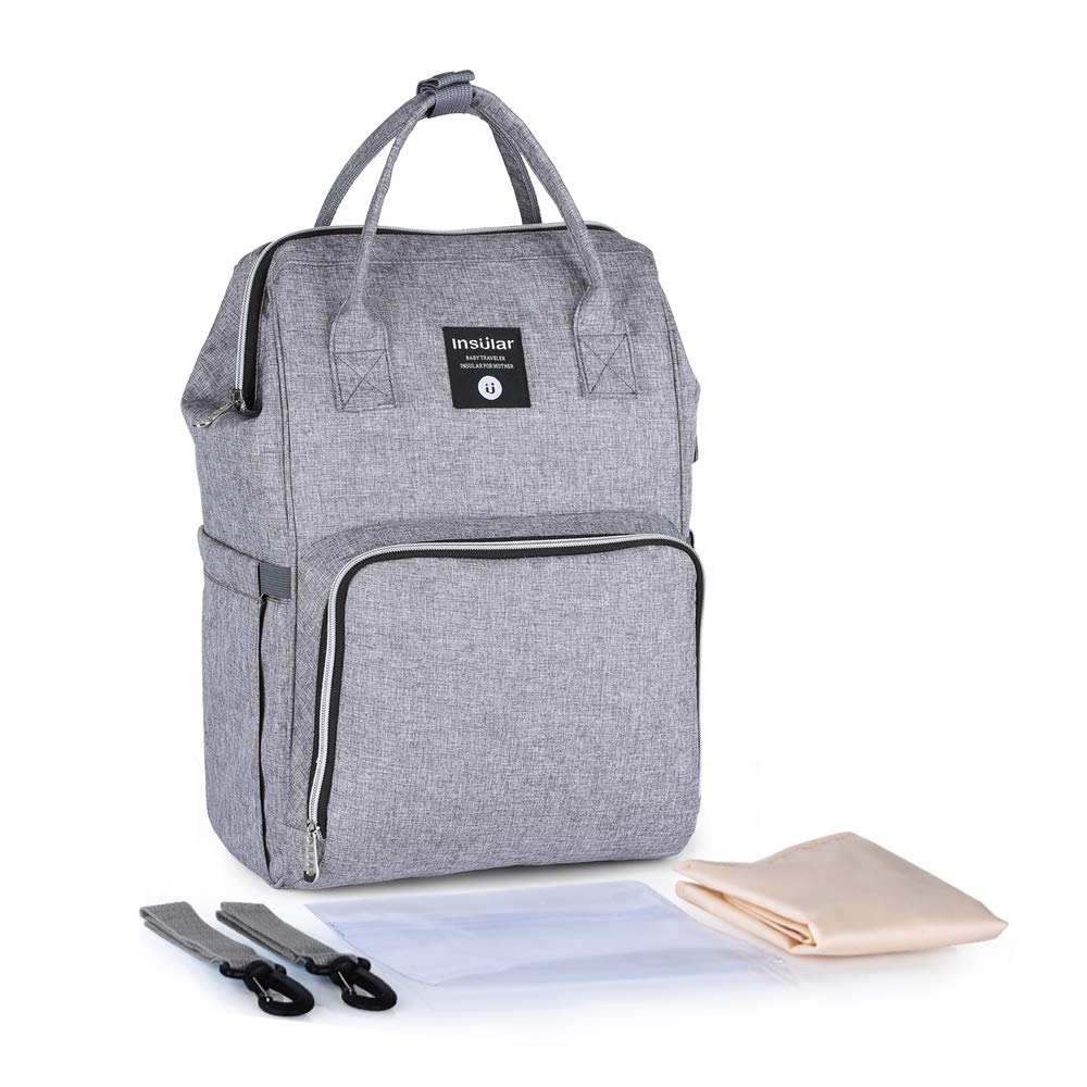 Mummy Diaper Backpack Large Capacity Baby Bag Multifunction Waterproof Travel Nappy Backpacks for Mom/Dad with Stroller Straps, Changing Pad,Durable Maternity Casual Shoulder Bags (Grey)